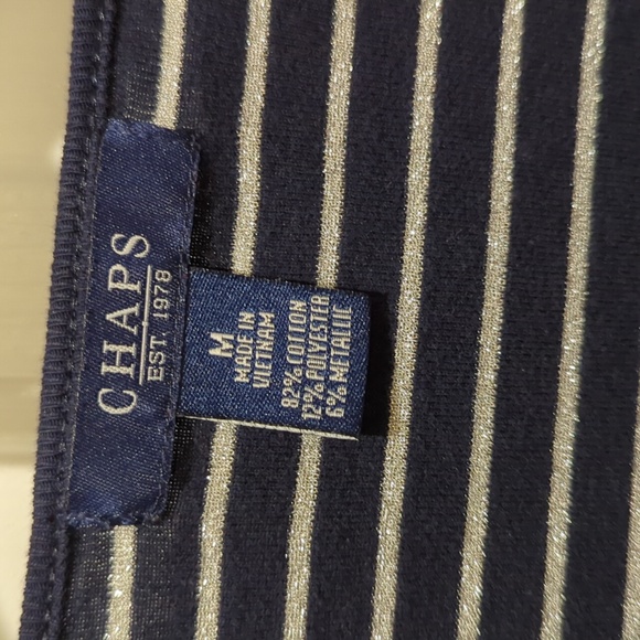 Chaps women's size M 3/4 navy &silver stripe blouse - Picture 2 of 4